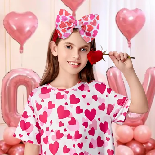 Miniatura 2 de YanJie Lazos de San Valentín – Diademas de nailon rojo hechas a mano para recién nacidos para niñas, niños pequeños y bebés Juego rojo de 6