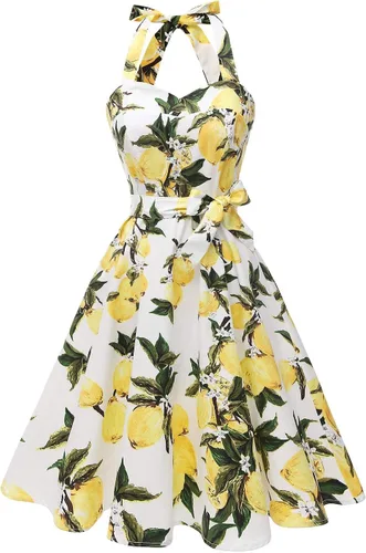 Topdress - Vestido Audrey clásico de cóctel para mujer, estilo retro de los años 1950, diseño con lunares y cuello halter