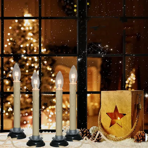 Miniatura 3 de Velas eléctricas de ventana de 7 pulgadas, lámpara de vela de ventana de Navidad con base de hierro de ciruela negra y bombilla de 7 W, luces