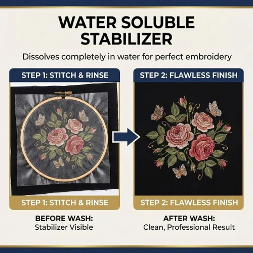 Miniatura 5 de AIXUEXI - Papel de bordado soluble en agua para pegar y puntar, 8.5 x 11, paquete de 4 unidades WATER SOLUBLE STABILIZER: Self-adhesive stick