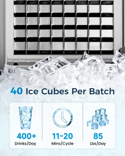 Miniatura 2 de Feelfunn Máquina para hacer hielo bajo encimera, 85 libras/día, almacenamiento de 24 libras, autolimpieza, temporizador de 24 horas, drenaje por