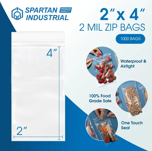 Miniatura 2 de Spartan Industrial - 2” X 4” (1000 unidades) 2 Mil Bolsas de plástico transparentes con cierre reutilizables de 2 mil con cremallera de cierre
