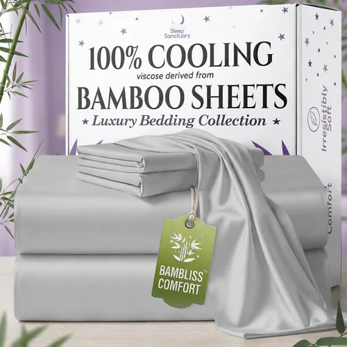 Miniatura 28 de SLEEP SANCTUARY - Juego de sábanas 100% viscosa derivada de bambú tamaño individual 4 piezas – Sábanas de lujo BamBliss de enfriamiento
