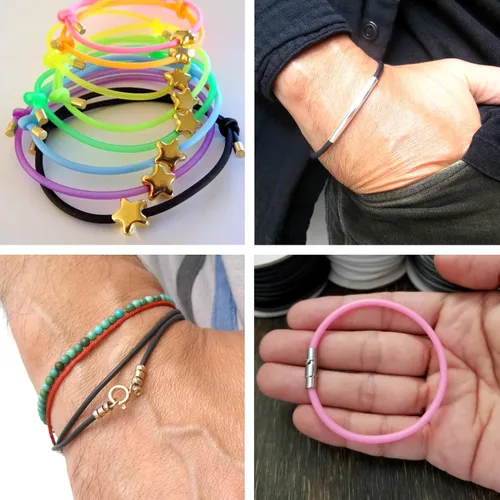 Miniatura 4 de FASHEWELRY 10 rollos de cordones de goma sin agujeros, cordón de peluquero para tejer de 0.079 pulgadas (0.079 in), tubos sólidos de silicona