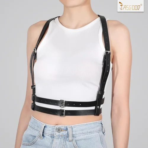 Miniatura 3 de JASGOOD Cinturón punk de piel sintética para mujer, cinturón ajustable con círculo gótico para fiesta