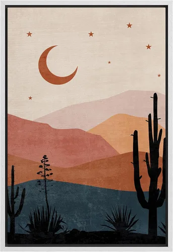 Miniatura 10 de SIGNFORD Lienzo enmarcado para pared, camino del desierto con cactus, naturaleza silvestre, ilustraciones modernas, arte decorativo, rústico