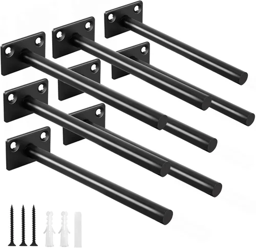 Miniatura 6 de 4 soportes de estante flotante de acero sólido negro de 5 pulgadas, soportes ocultos para estantes flotantes de madera, soporte oculto para estantes