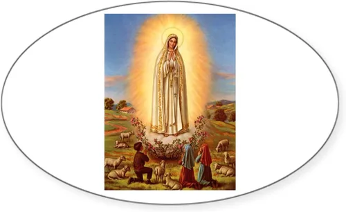 CafePress - Adhesivo ovalado de la Virgen María de Fátima - Adhesivo ovalado para parachoques de coche Blanco - Pegatina Ovalada Virgen María Fátima