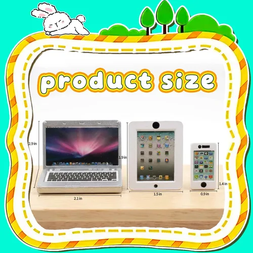 Miniatura 5 de Paquete de 3 mini laptop, tableta y teléfono inteligente para casa de muñecas, accesorios de simulación de computadora para muñeca 1/6 1/12