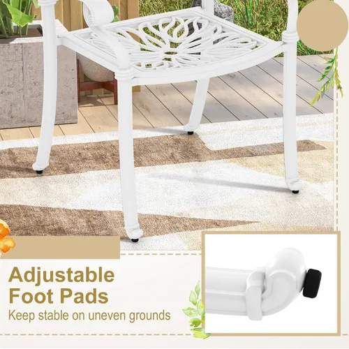 Miniatura 8 de Tangkula Juego de 2 sillas de comedor de aluminio fundido para patio, sillas de comedor apilables al aire libre con reposabrazos, sillas de bistró