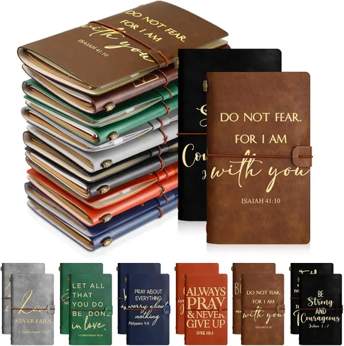 Miniatura 8 de Tinlade 12 piezas de regalo de iglesia cristiana, diario religioso inspirador de cuero, cuaderno A6, cuaderno con forro recargable, regalo