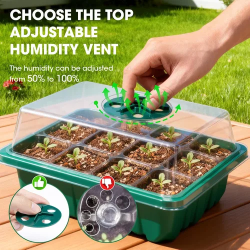 Miniatura 2 de 5 paquetes de bandejas para semillas con cúpula de humedad, kit de inicio de semillas con base transparente con orificios de drenaje