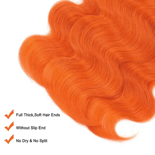 Miniatura 6 de REMY HAIR - Extensiones de cabello 100 % humano ondulado, extensiones de cabello naranja para coser, un paquete de 18 pulgadas para mujeres blancas