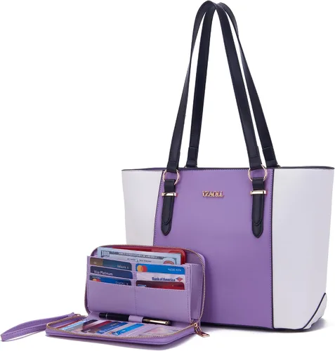 Miniatura 14 de YZAOLL Bolsos para mujer de cuero sintético, medianos y grandes, bolso de hombro, cartera, juego de bolso de mano y billetera