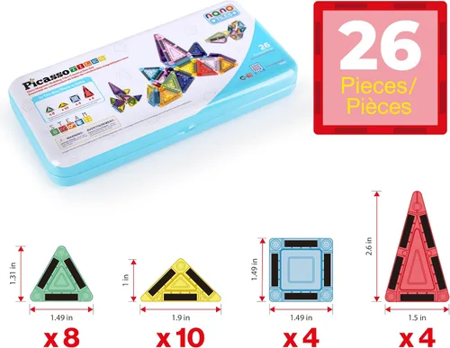 Miniatura 3 de PicassoTiles Nano Tiles - Juego de construcción de edificios magnéticos con estuche de almacenamiento de estaño, compacto y colorido, juego