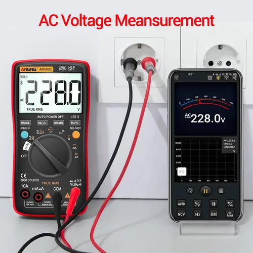 Miniatura 5 de ANENG - Multímetro digital con Bluetooth, probador auto-rango TRMS 6000 conteos, ohmímetro para voltaje AC/DC, corriente, resistencia, continuidad