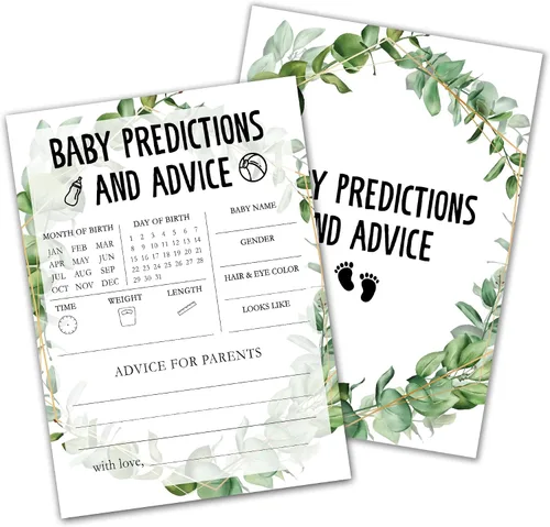 Miniatura 7 de Greenery - Tarjetas de juego de eucalipto para baby shower, suministros de fiesta de revelación de género de la selva tropical, diseño neutro