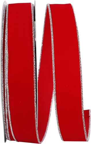Miniatura 9 de Cinta Reliant Ribbon 92270W-957-40K Value Velvet con borde de alambre, 2-1/2 pulgadas x 50 yardas, escarlata/oro