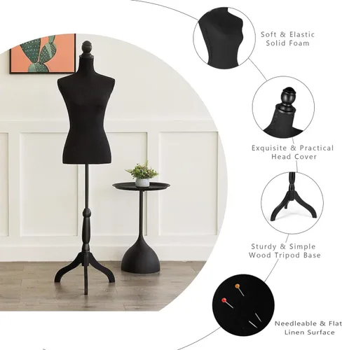 Miniatura 2 de Maniquíes femeninos con soporte de base de trípode, maniquí ajustable de altura de 52 a 67 pulgadas, forma de ropa portátil para coser vestido