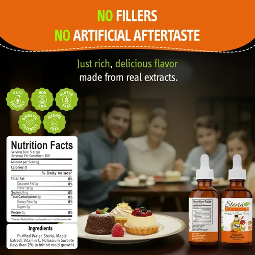 Miniatura 2 de Stevia Select Stevia líquida con sabor a arce, edulcorante para café, té, bebida y horneado sin calorías, totalmente natural, sin eritritol
