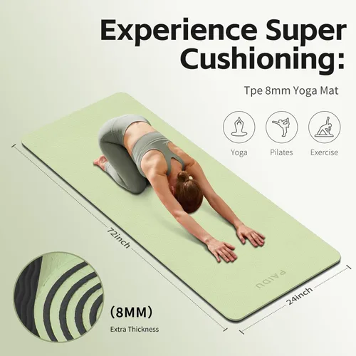 Miniatura 2 de PAIDU Yoga Mat 8mm Super Thick TPE Fitness Mat SGS Certified Non-Slip, Odorless & Tear-Resistant Unisex with Strap for Yoga, Pilates