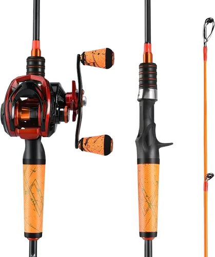 Miniatura 12 de One Bass Combo de Caña y Carrete de Pesca, Combo de Baitcasting Rápido Medio, Fibra de Carbono de 24 Toneladas, 2 Piezas de Cañas de Pescar