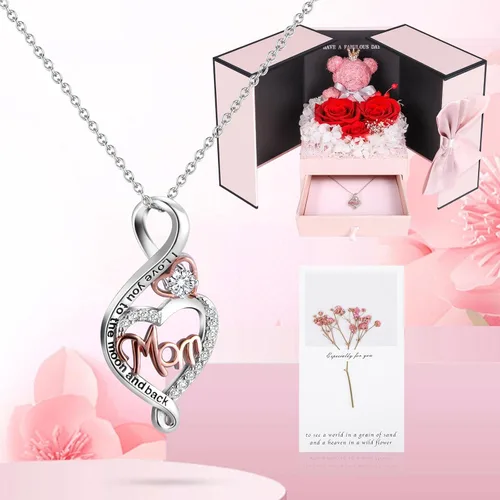 Miniatura 2 de AddWel Regalos para el Día de la Madre, para mamá de hija e hijo, para cumpleaños, rosas reales preservadas con collar de plata de ley con I Love