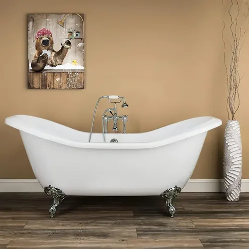 Miniatura 2 de Bonito oso para decoración de baño, arte de pared divertido con estampado de oso de casa de campo, pintura decorativa de pared enmarcada moderna