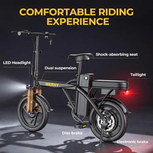 Miniatura 6 de WERHY Bicicleta eléctrica para adultos, motor de 500 W, bicicleta eléctrica plegable de velocidad máxima de 20 MPH, bicicletas eléctricas de 14