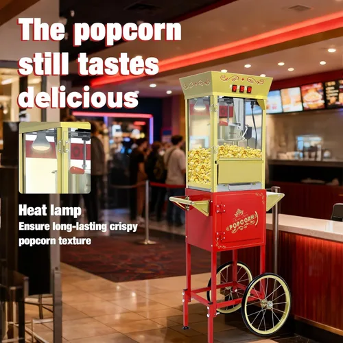 Miniatura 4 de Máquina de palomitas de maíz comercial vintage con carrito y luz calentadora - Palomitero de acero inoxidable de 12 onzas hace 60 tazas para cine