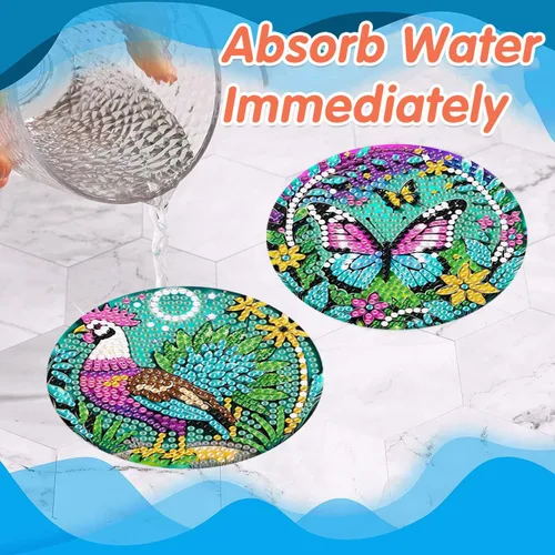 Miniatura 6 de ijbnhd 8 posavasos de pintura de diamantes de animales, posavasos de arte de diamantes con soporte para principiantes y adultos, suministros