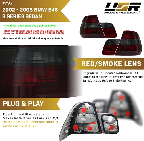 Miniatura 4 de Juego de luces traseras DEPO 02-05 E46 4D - Juego de lámparas traseras estilo OE Euro en humo (izquierda + derecha, interior + exterior) Compatible