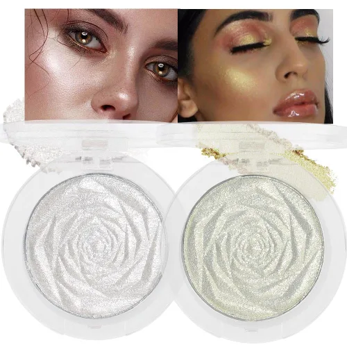 Miniatura 7 de evpct Iluminador facial de perla blanca y plata, maquillaje de brillo con purpurina de diamantes brillantes, paleta de sombras de ojos en polvo