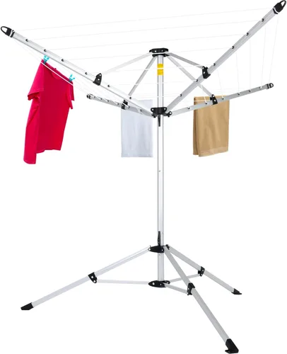 JS HANGER Tendedero portátil de aluminio de 4 brazos con estaca de tierra, bolsa de transporte, 28 líneas con tendedero para paraguas de 65 pies