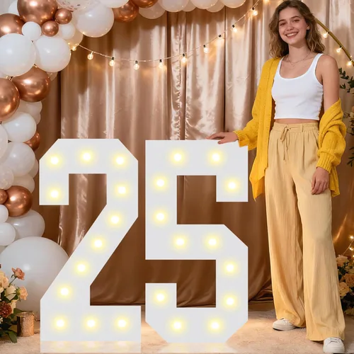 Miniatura 30 de Pooqla Letras y Números Decorativos con Luces LED, Letras y Números de Neón de Plástico Blanco para Decoración de Fiestas, Bodas, Funciona