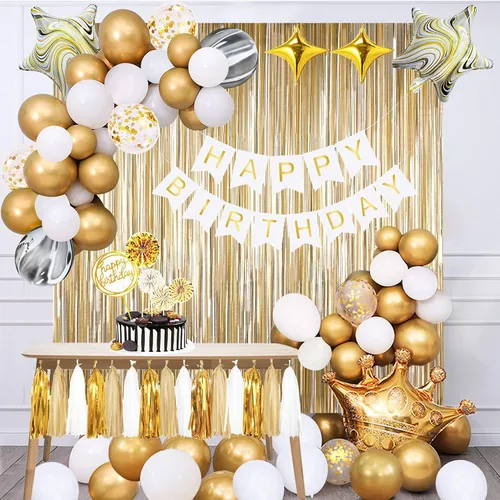 Decoraciones de cumpleaños doradas, decoraciones de fiesta doradas, decoraciones de feliz cumpleaños para mujeres, niños, niñas, hombres, juego de