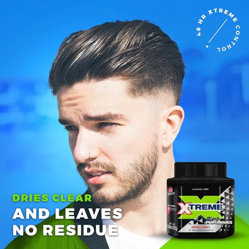 Miniatura 5 de Xtreme Black Performance Styling Gel para el cabello para hombres, sin alcohol, control Xtreme de 48 horas con aloe vera, tarro de 8.82 onzas