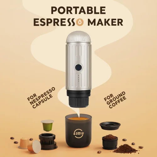 Miniatura 3 de Máquina de café espresso portátil para viajes, carga USB-C, cafetera eléctrica autocalentable, mini cafetera de 19 bar sobre la marcha