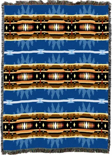Miniatura 4 de Pure Country Weavers Cimarron - Manta azul inspirada en los nativos americanos del suroeste - Tapiz de regalo tejido de algodón - Fabricado