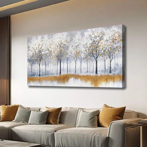 Miniatura 7 de Belmrxne Arte de pared de árbol de la vida, decoración de pared pequeña dorada, paisaje, lienzo, obra de arte divertida para entrada, pasillo, baño