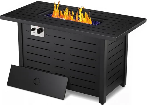 Miniatura 9 de Xbeauty Mesa para fogata de gas propano de 43 pulgadas, mesa rectangular con tapa, cubierta para lluvia, para jardín exterior, patio trasero, terraza