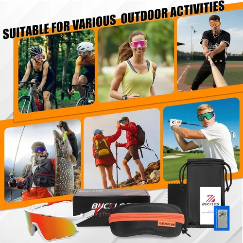 Miniatura 6 de BUCKLOS Gafas de sol polarizadas para ciclismo y correr para hombres y mujeres, protección UV400, gafas de sol TR90 para bicicleta, béisbol, Marcos