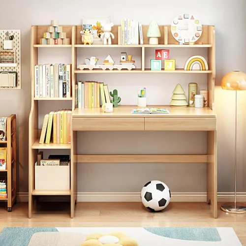Miniatura 8 de Escritorio para niños, mesa para niños con cajones y estantería, escritorio de madera para niños, estación de trabajo de computadora de aprendizaje