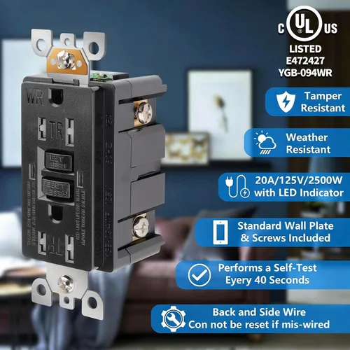 Miniatura 11 de POWAWINI - Enchufe GFCI de 15 amperios, certificación UL, receptáculos GFI de autocomprobación, resistentes a manipulaciones, resistente a la Blanco