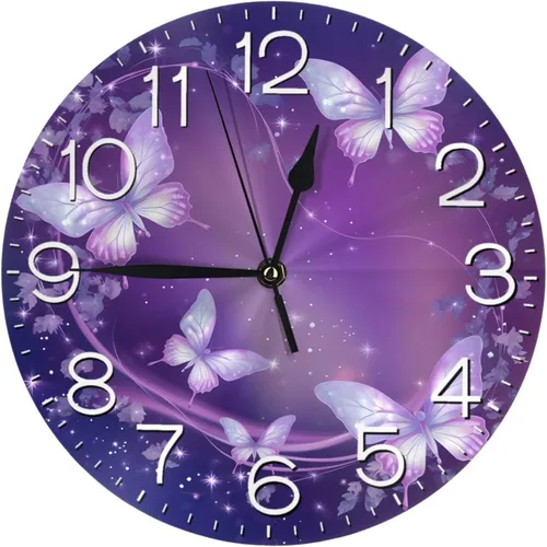Reloj de pared redondo con diseño de mariposa, silencioso, sin tictac, funciona con pilas, relojes de escritorio silenciosos de cuarzo para el