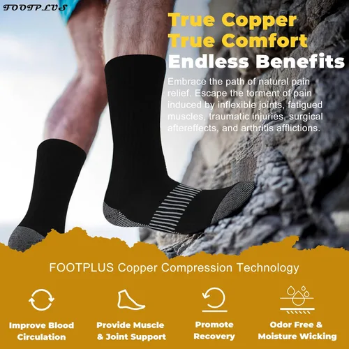 Miniatura 2 de FOOTPLUS Calcetines de compresión de cobre para senderismo, unisex, con suela acolchada y soporte de arco atlético, calcetines para correr