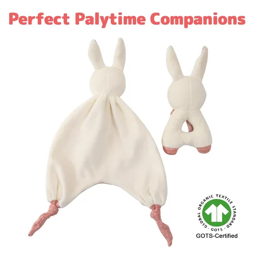 Miniatura 5 de Juguetes de peluche de algodón orgánico para bebé, tela de peluche y anillo de agarre de mano, sonajeros, juego de juguetes de peluche para recién