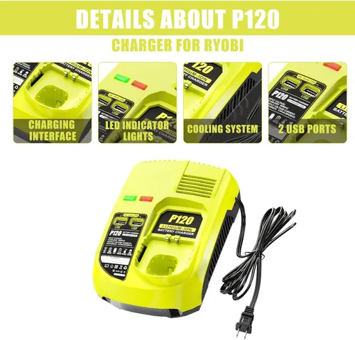 Miniatura 2 de DSANKE P120 - Cargador de batería de repuesto para cargador Ryobi ONE+ P117 P118 P119 NiCd NiMh de iones de litio P100 P101 P102 P103 P105 P107 P108