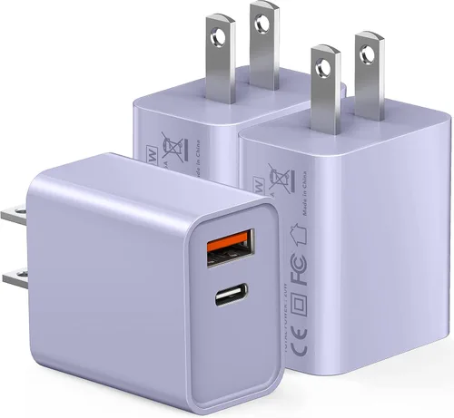 Miniatura 10 de Paquete de 3 cargadores tipo C, enchufe de pared USB C de doble puerto de 20 W PD y QC3.0 USB A bloque de carga rápida para Samsung Galaxy S24