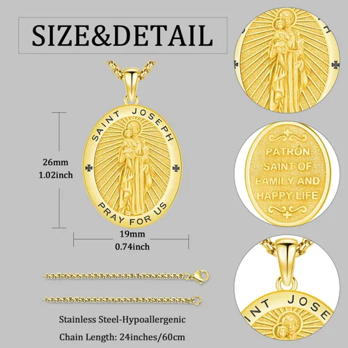 Miniatura 152 de Odinstone Collar de plata de ley 925 con medalla de San Miguel/San Cristóbal/San Benito/Crucifijo de Jesús/San Uriel/Arcángel Rafael para hombres